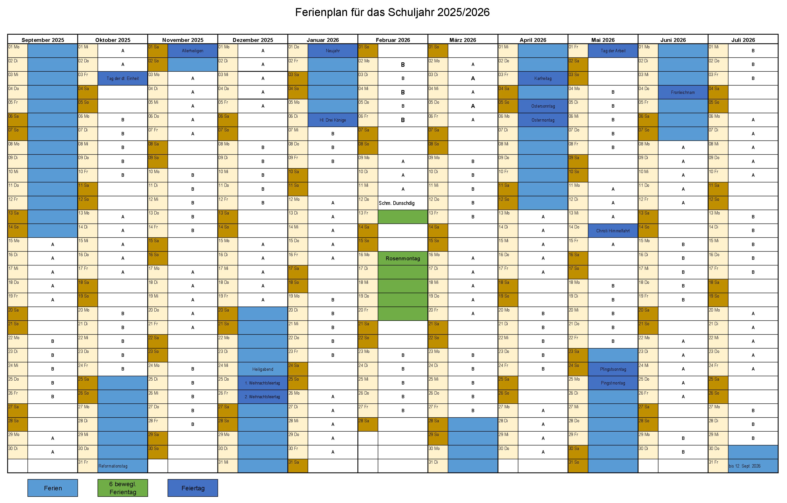 Kalender mit den ausgezeichneten A-B-Wochen